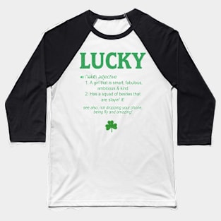 Lucky Definition Girls St Patrick's Day Shirt Graphic Tee Baseball T-Shirt